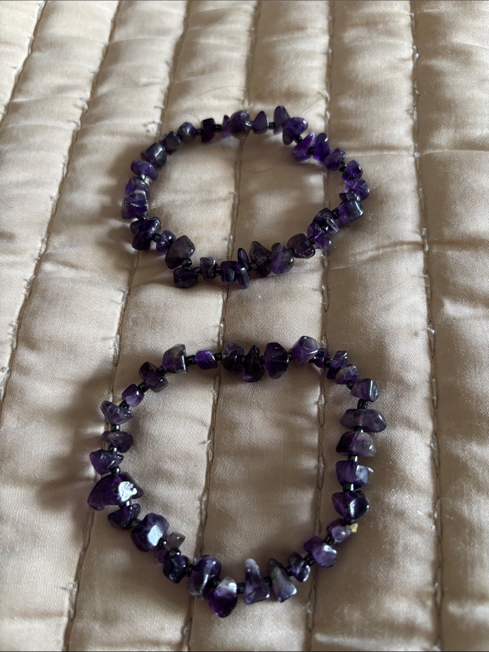 Amethyst Chip Stretch Bracelet - Purple Beaded Bracelet (Set of 2)